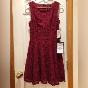 City Studio Dress Day Lace Raspberry Red Lined A-line NWT SZ 7 MSRP $49